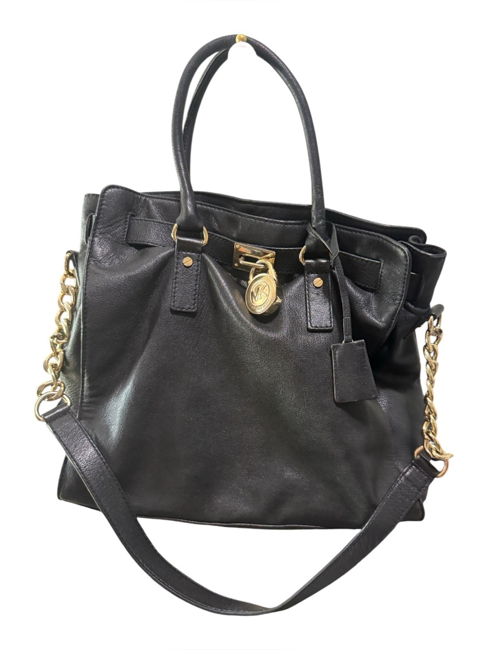 Michael Kors Black Hamilton Leather Tote with Gold Hardware